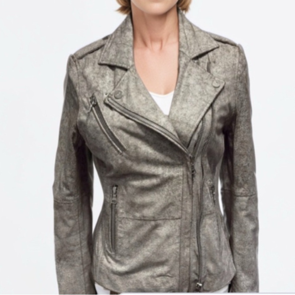 Marc Aurel 100% leather grey moto style women’s jacket - S